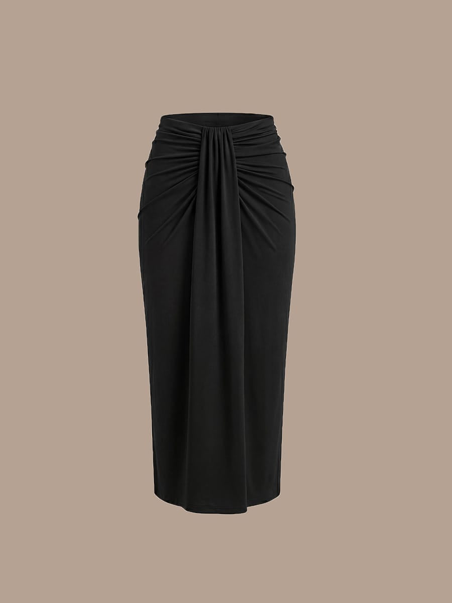 Knit Bodycon Midi Length,Tea Length Skirts #color_Black