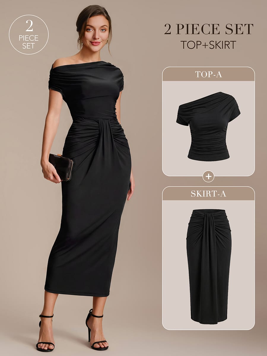 Knit Bodycon Midi Length,Tea Length Skirts #color_Black
