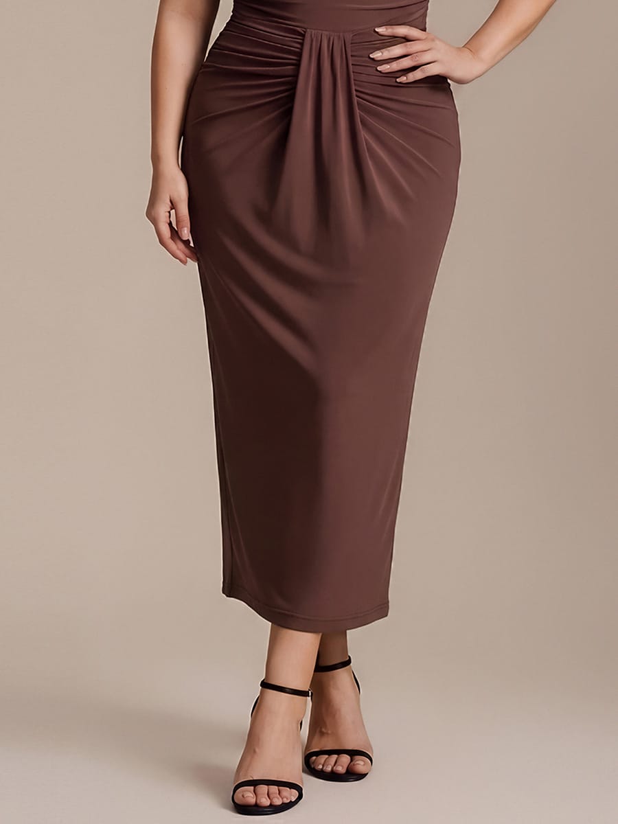 Knit Bodycon Midi Length,Tea Length Skirts #color_Chocolate Brown