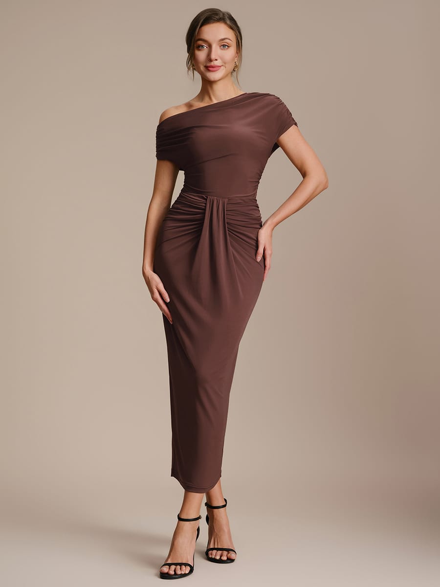 Knit Bodycon Midi Length,Tea Length Skirts #color_Chocolate Brown