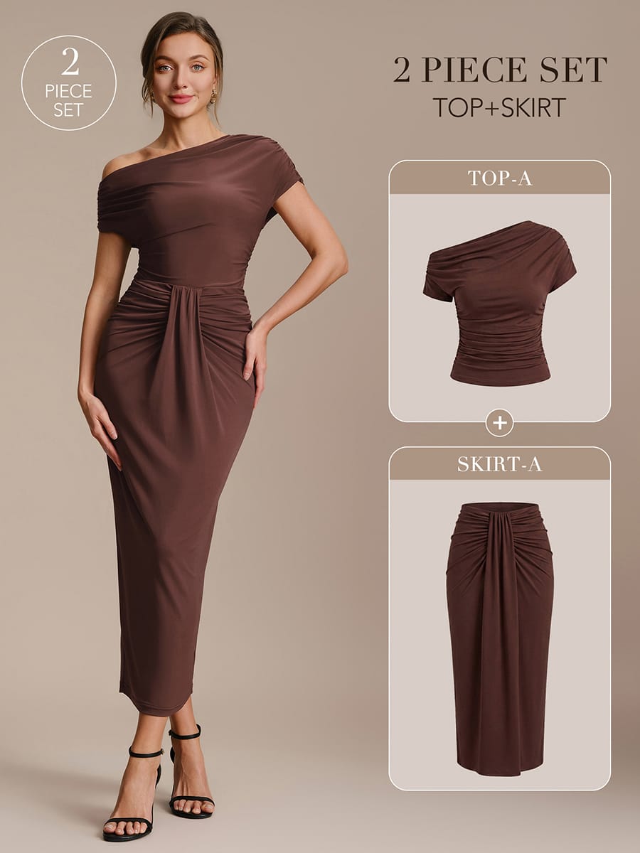Knit Bodycon Midi Length,Tea Length Skirts #color_Chocolate Brown