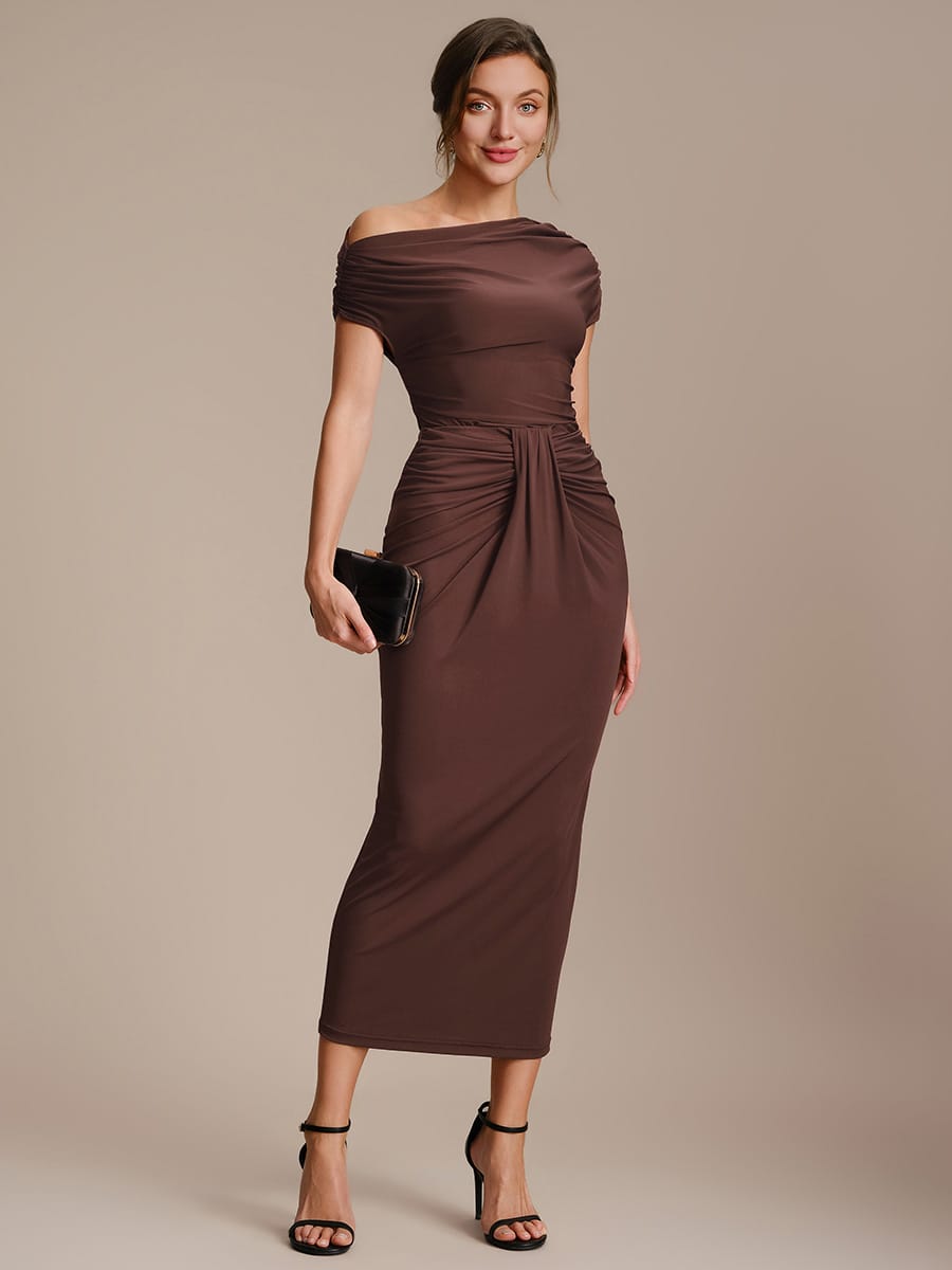 Knit Bodycon Midi Length,Tea Length Skirts #color_Chocolate Brown