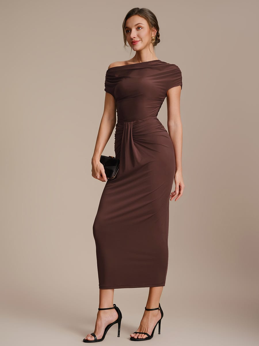 Knit Bodycon Midi Length,Tea Length Skirts #color_Chocolate Brown