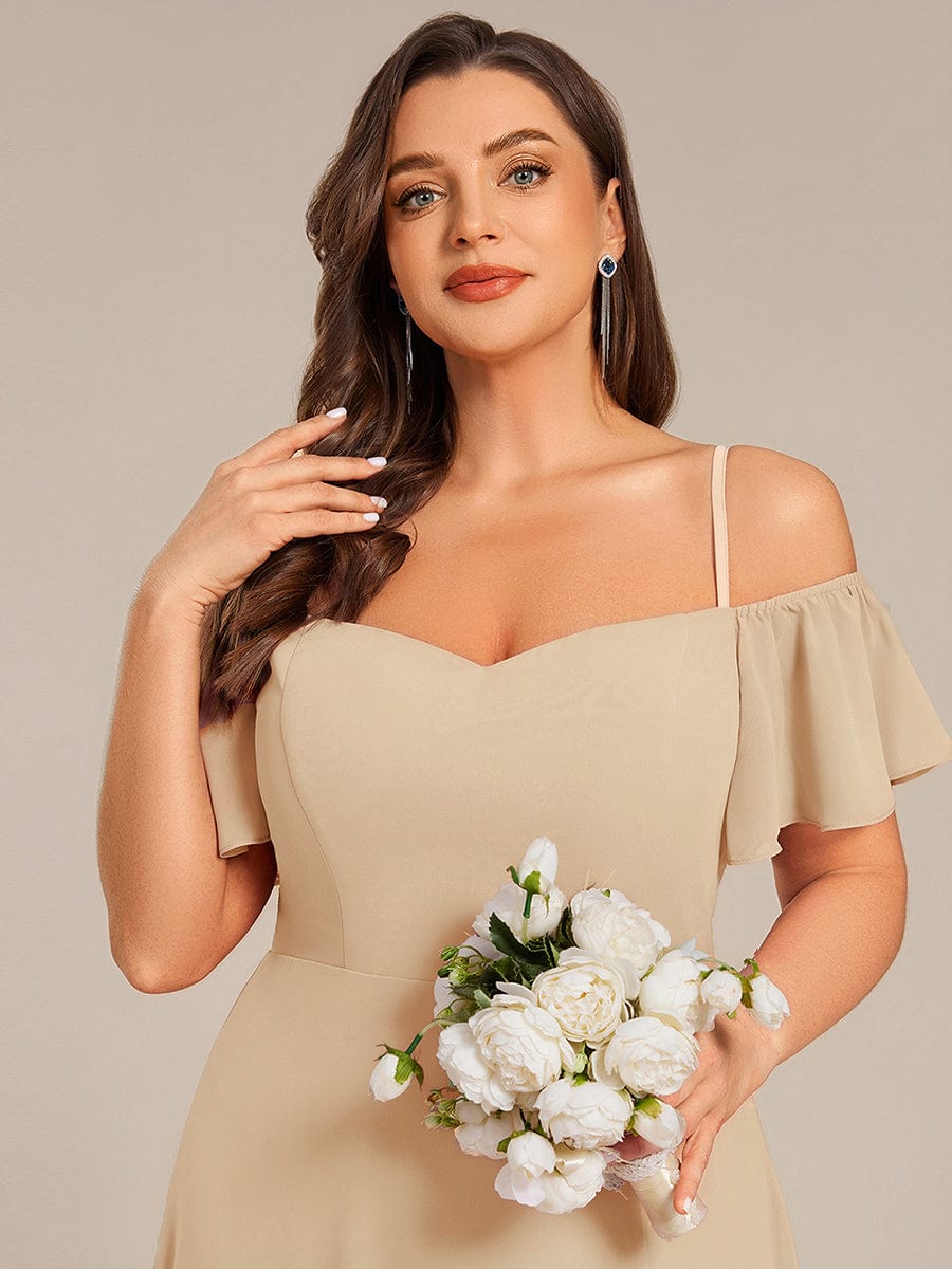 Cold-Shoulder High Split Floor Length Bridesmaid Dress #color_Champagne