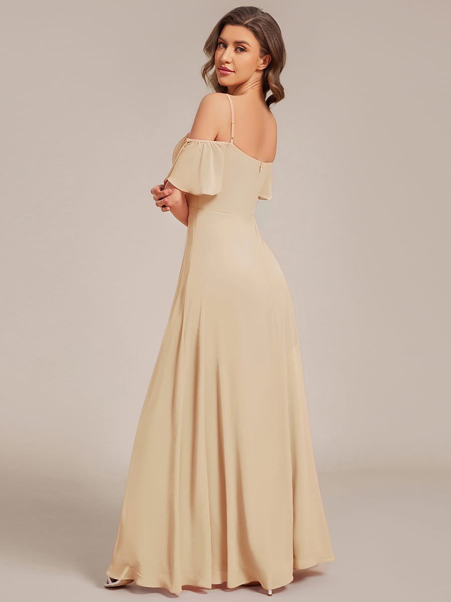Stylish Cold-Shoulder Floor Length Bridesmaid Dress with Side Slit #color_Champagne