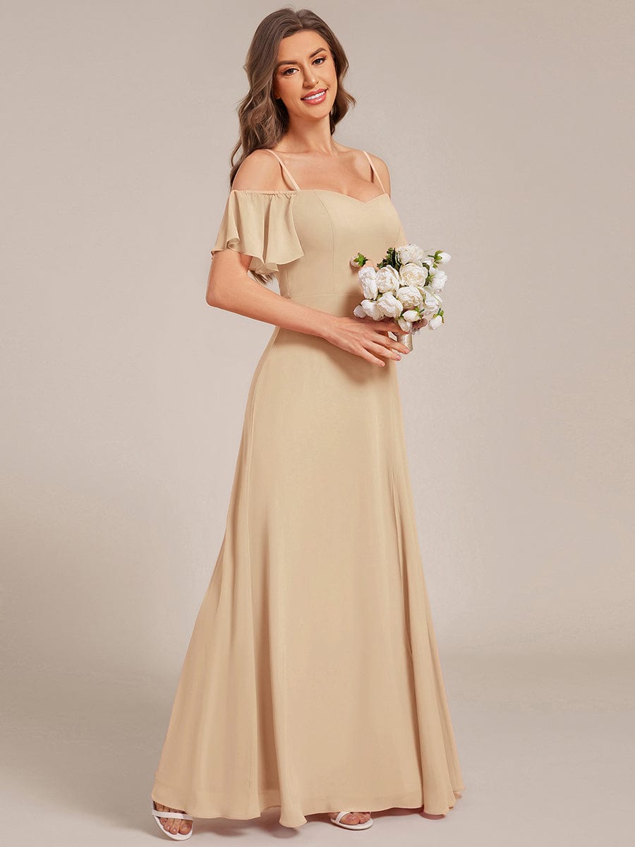 Cold-Shoulder High Split Floor Length Bridesmaid Dress #color_Champagne