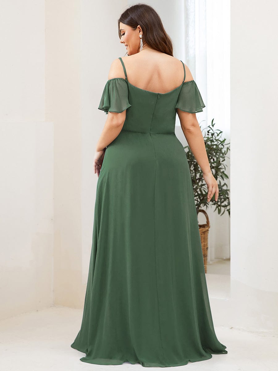 Stylish Cold-Shoulder Floor Length Bridesmaid Dress with Side Slit #Color_Eucalyptus Green