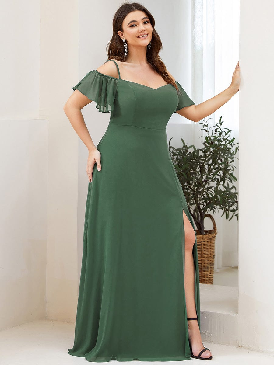 Stylish Cold-Shoulder Floor Length Bridesmaid Dress with Side Slit #Color_Eucalyptus Green