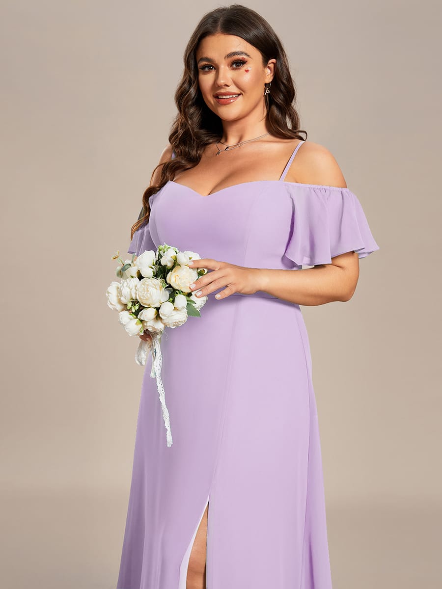 Stylish Cold-Shoulder Floor Length Bridesmaid Dress with Side Slit #color_Frosted Lilac
