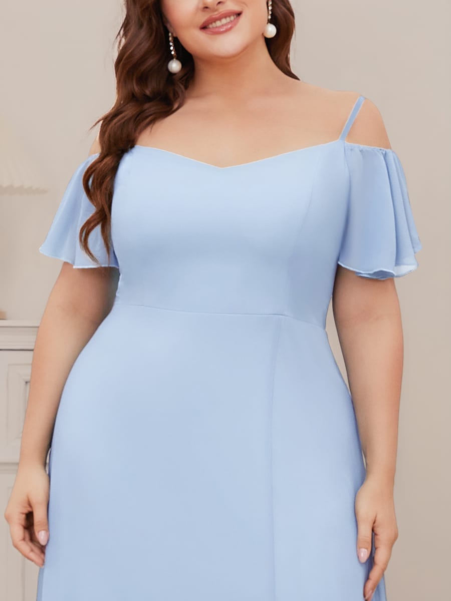 Stylish Cold-Shoulder Floor Length Bridesmaid Dress with Side Slit #color_Ice Blue