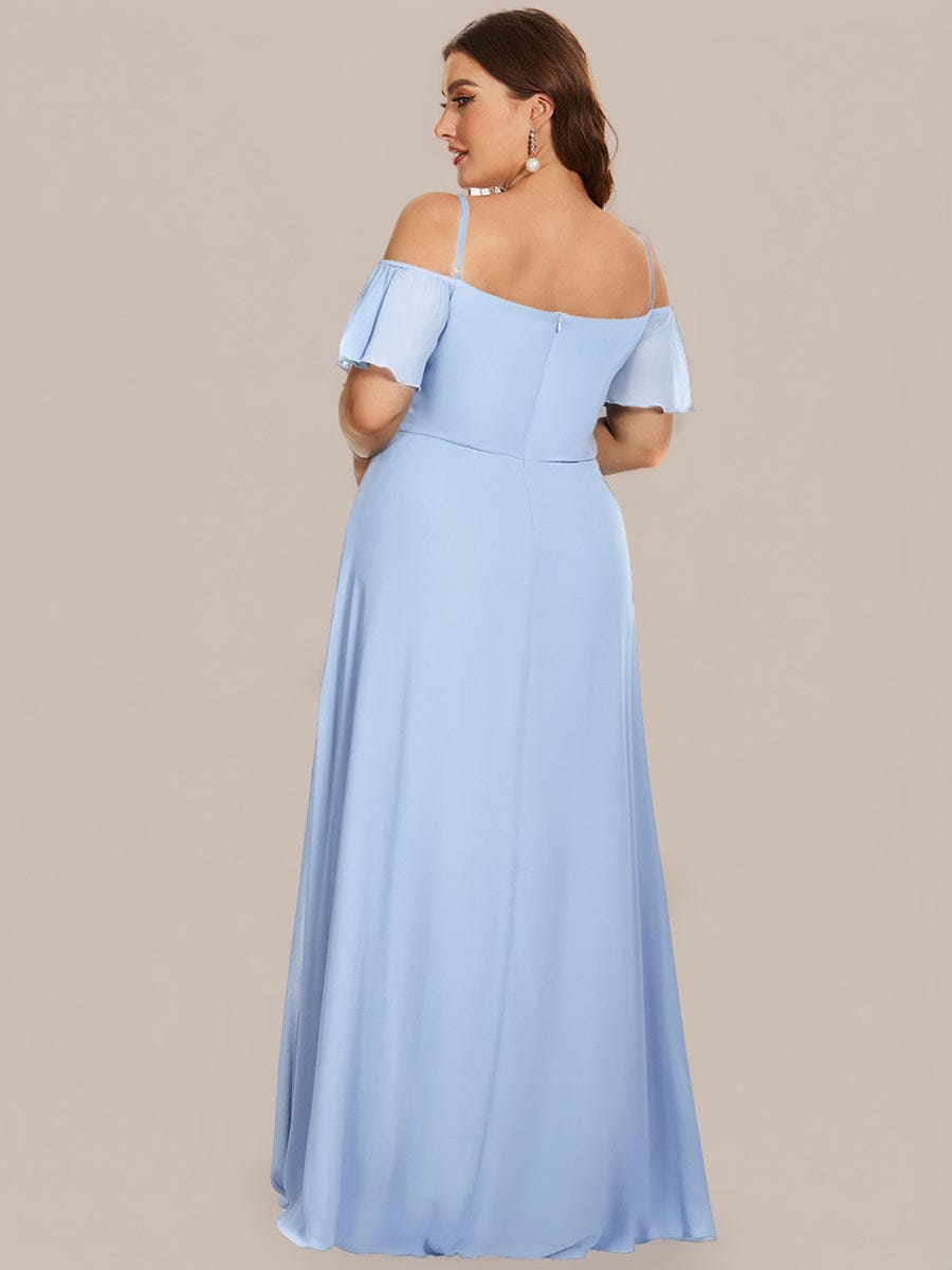 Cold-Shoulder High Split Floor Length Bridesmaid Dress #color_Ice Blue