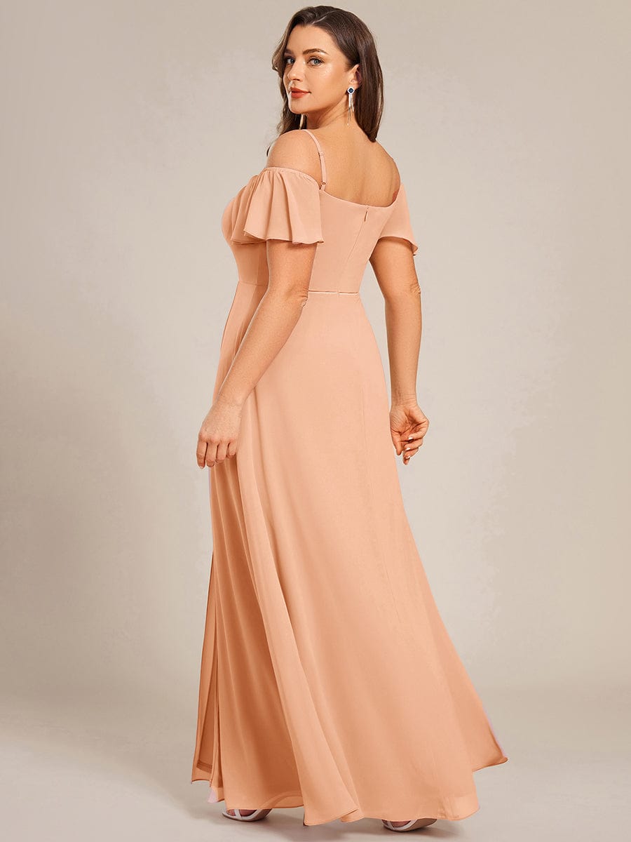 Stylish Cold-Shoulder Floor Length Bridesmaid Dress with Side Slit #Color_Peach