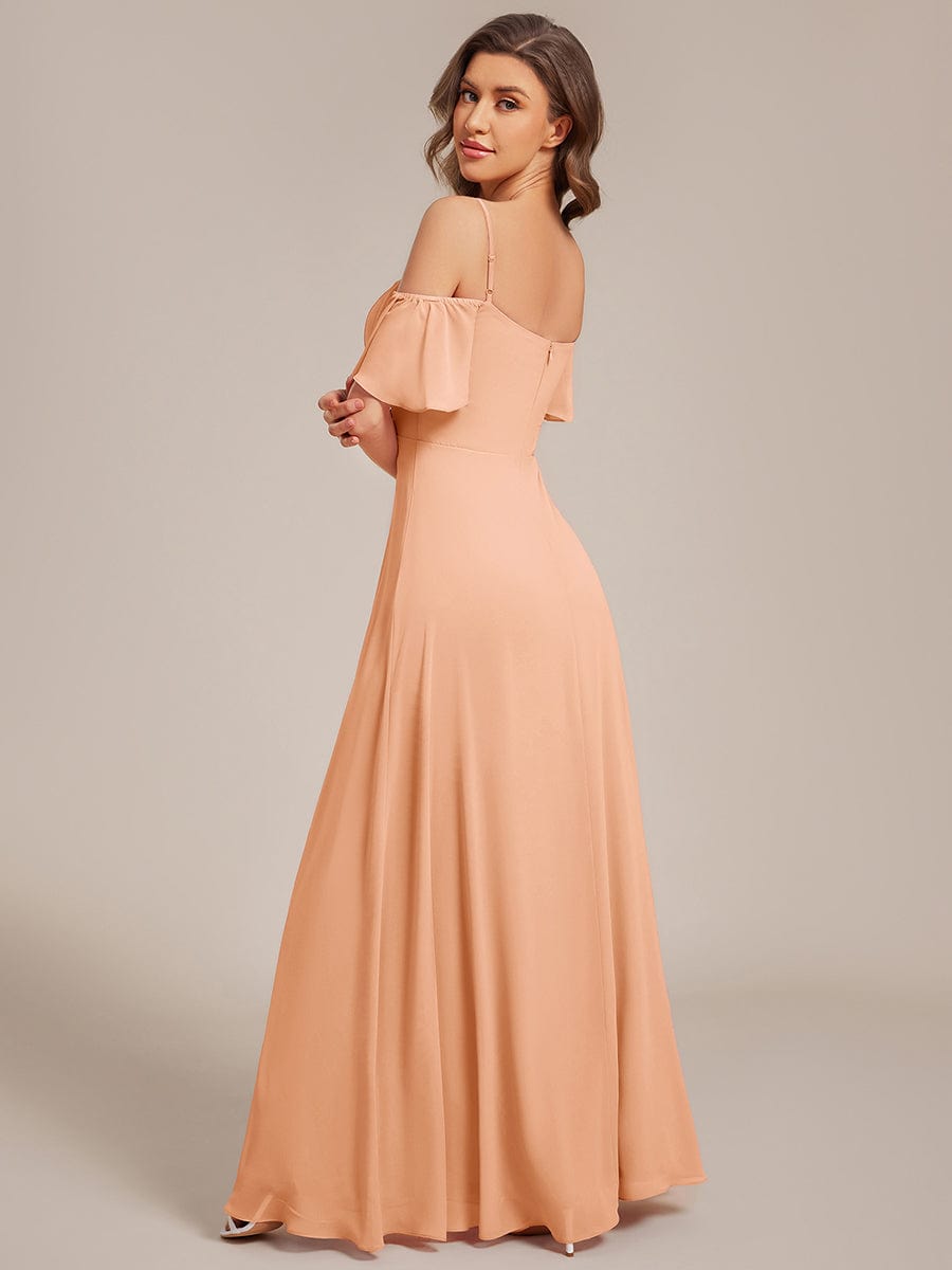 Stylish Cold-Shoulder Floor Length Bridesmaid Dress with Side Slit #Color_Peach