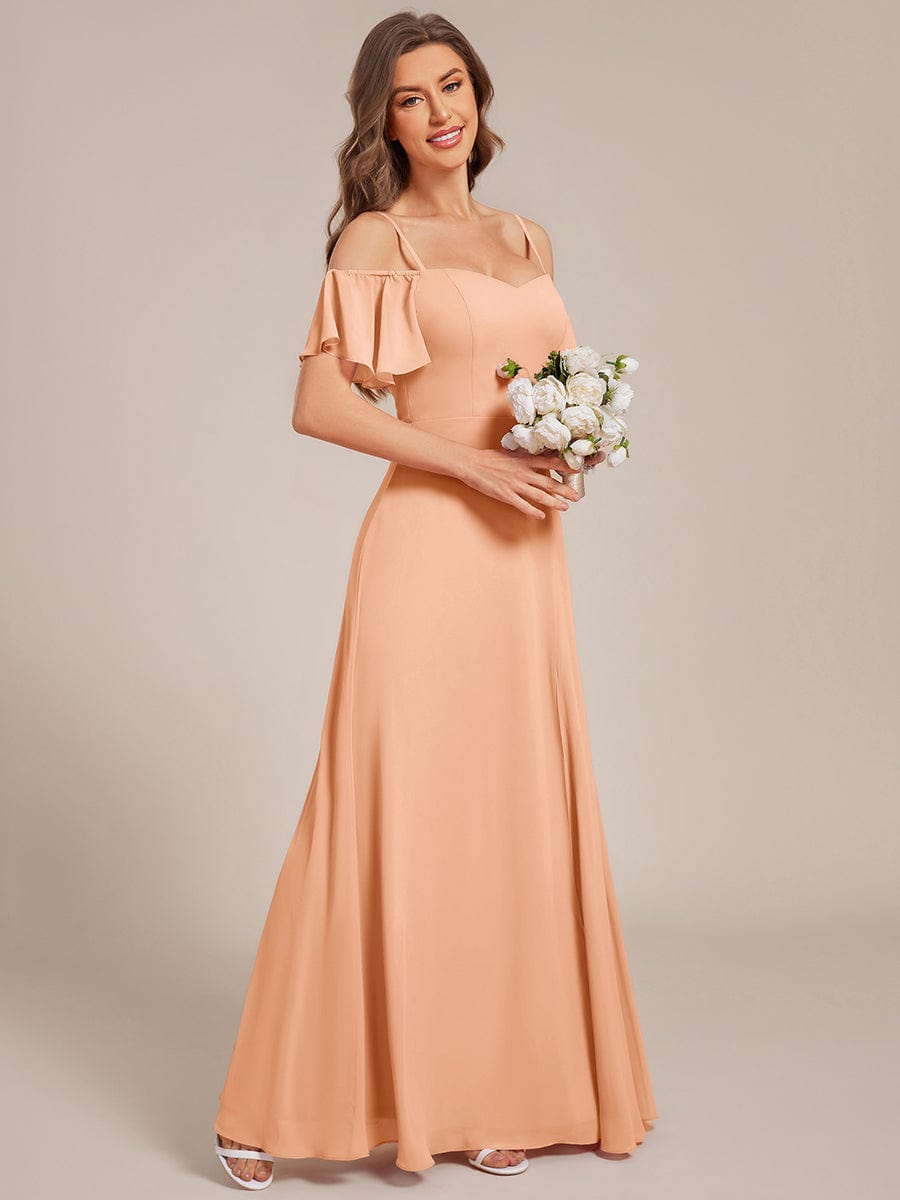 Stylish Cold-Shoulder Floor Length Bridesmaid Dress with Side Slit #Color_Peach