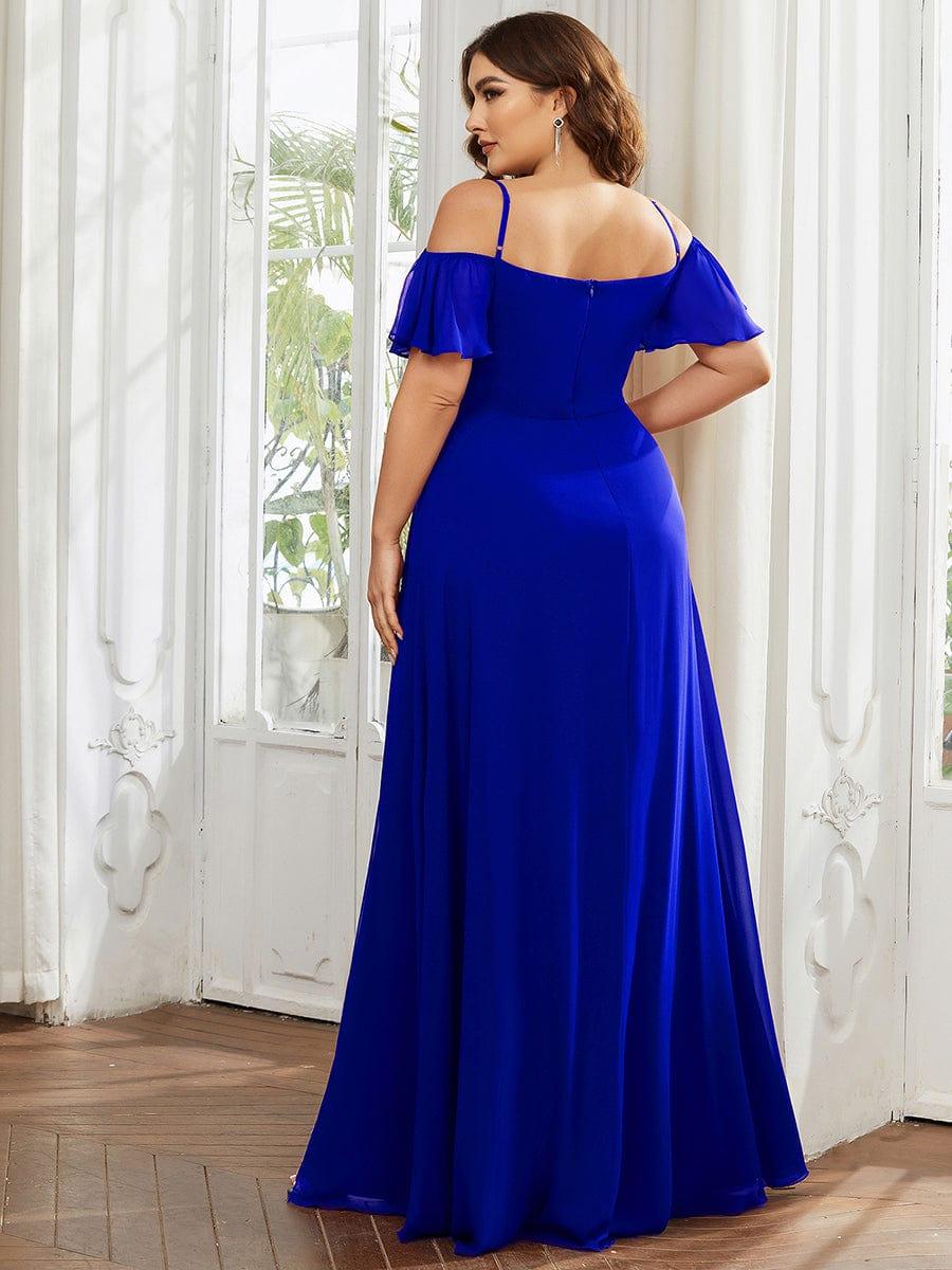 Stylish Cold-Shoulder Floor Length Bridesmaid Dress with Side Slit #color_Sapphire Blue