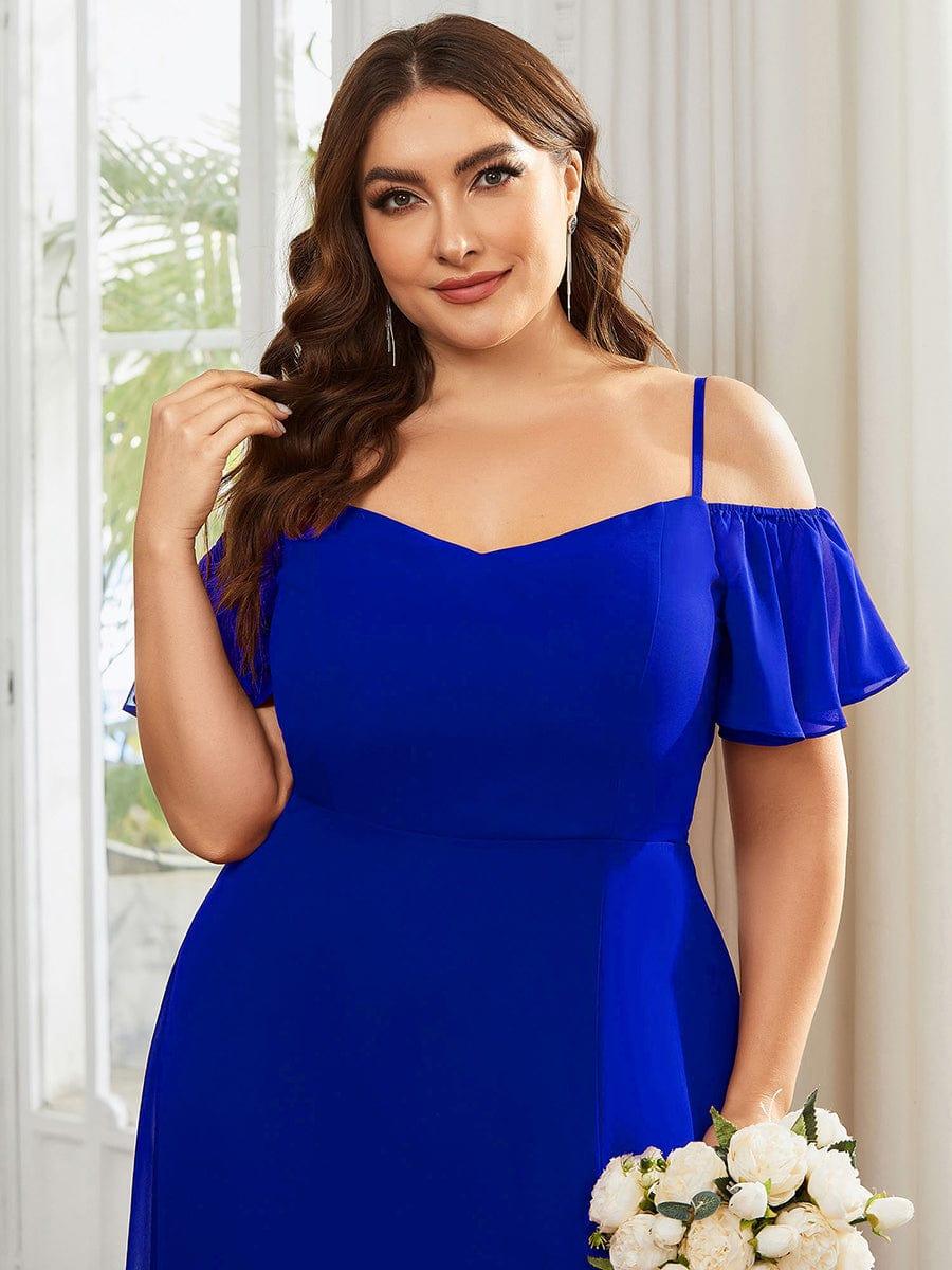 Stylish Cold-Shoulder Floor Length Bridesmaid Dress with Side Slit #color_Sapphire Blue