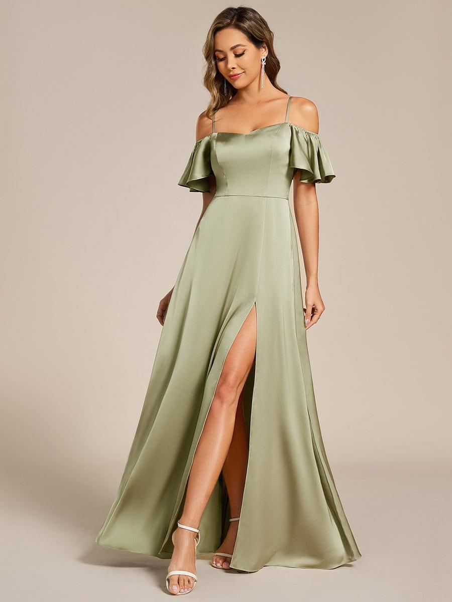 Off Shoulder Maxi Satin Bridesmaid Dress #color_Sage Green