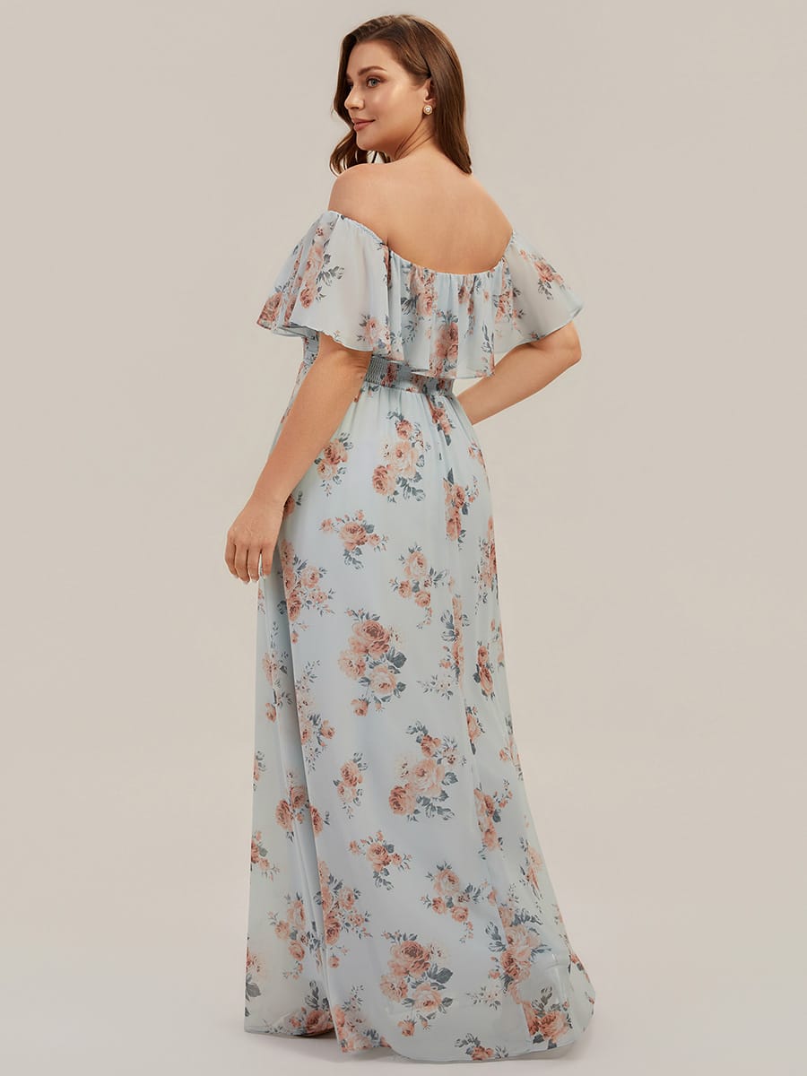 Women's Off-The-Shoulder Ruffle Thigh Split Bridesmaid Dresses #color_Amber Bloom
