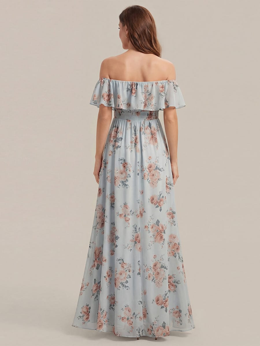 Women's Off-The-Shoulder Ruffle Thigh Split Bridesmaid Dresses #color_Amber Bloom