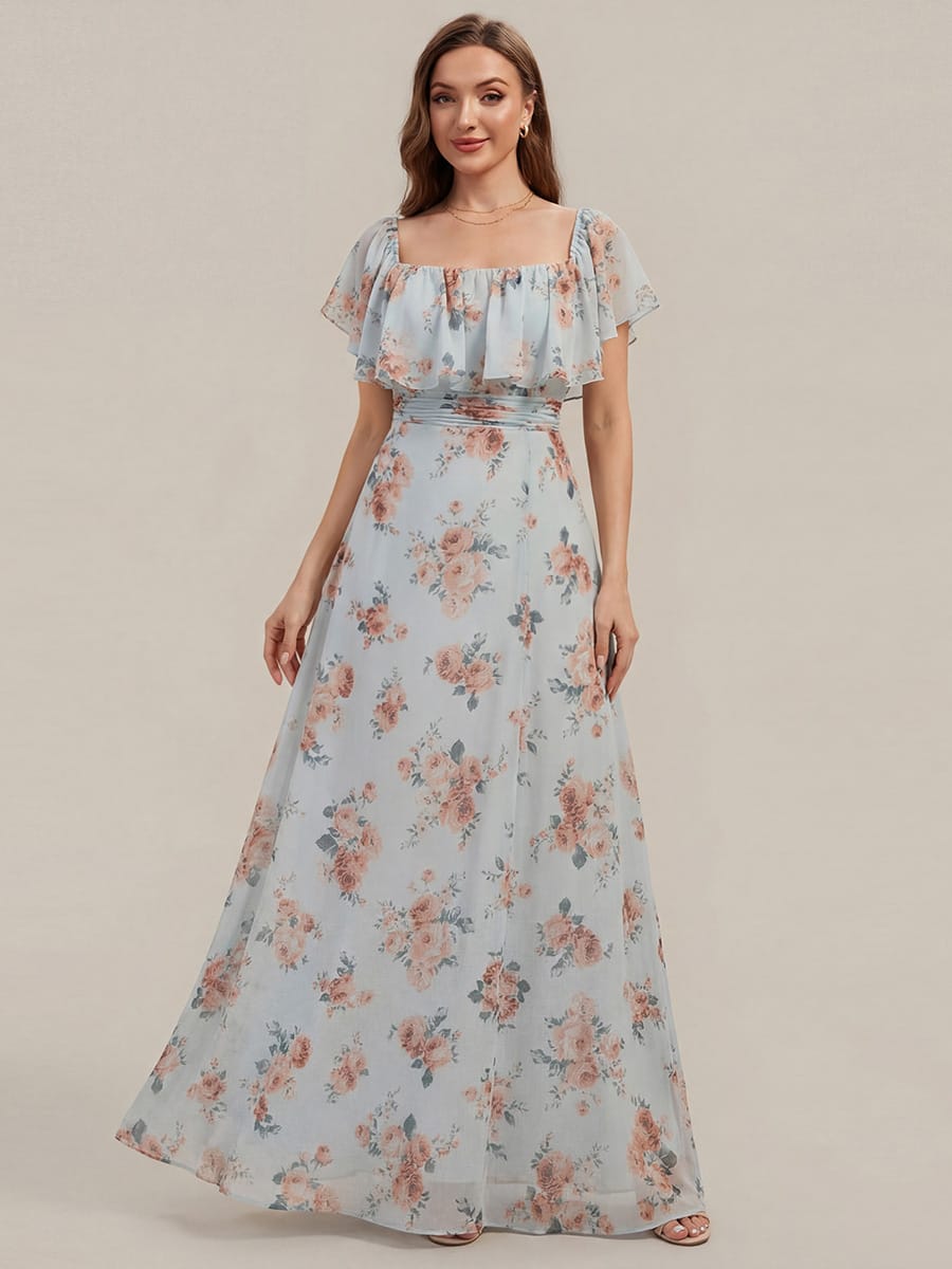 Women's Off-The-Shoulder Ruffle Thigh Split Bridesmaid Dresses #color_Amber Bloom
