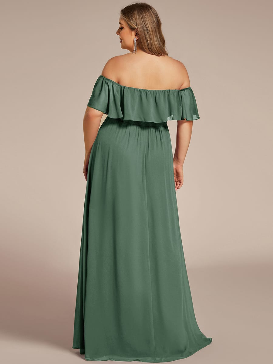 Women's Off-The-Shoulder Ruffle Thigh Split Bridesmaid Dresses #color_Eucalyptus Green