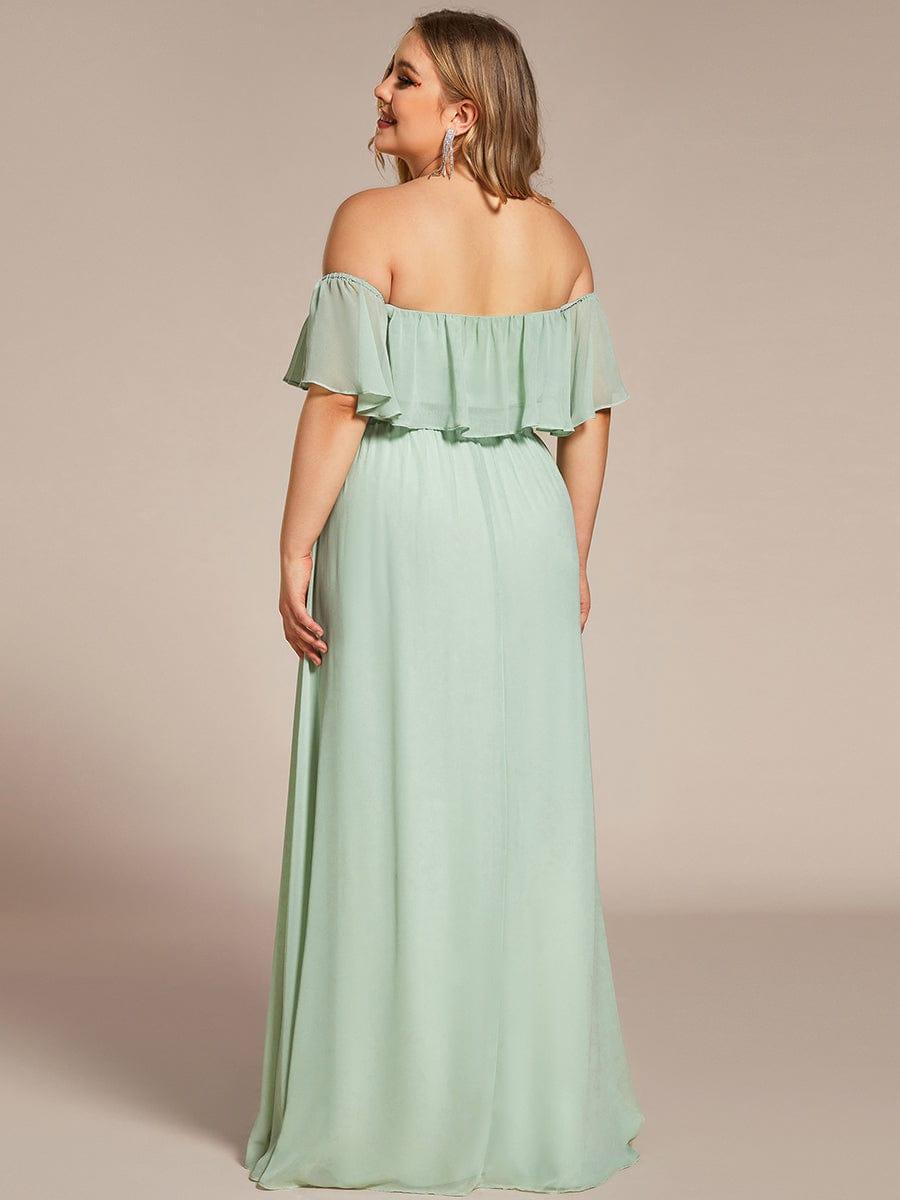 Women's Off-The-Shoulder Ruffle Thigh Split Plus Size Bridesmaid Dress #color_Mint Green