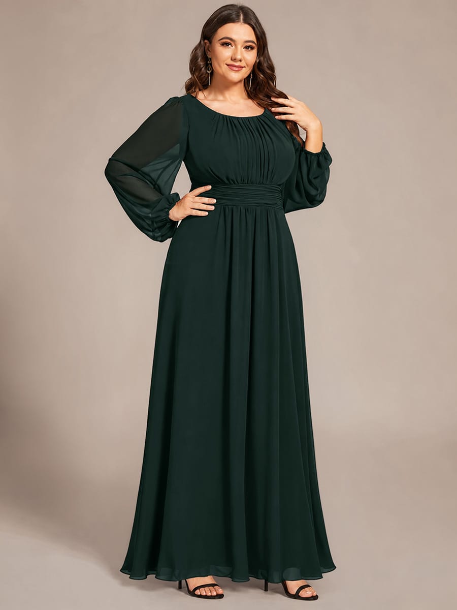 Chiffon Long Sleeve Pleated Floor Length Bridesmaid Dress #color_Dark Forest Green