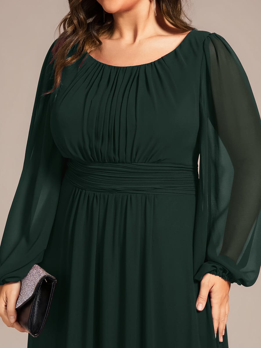 Chiffon Long Sleeve Pleated Floor Length Bridesmaid Dress #color_Dark Forest Green