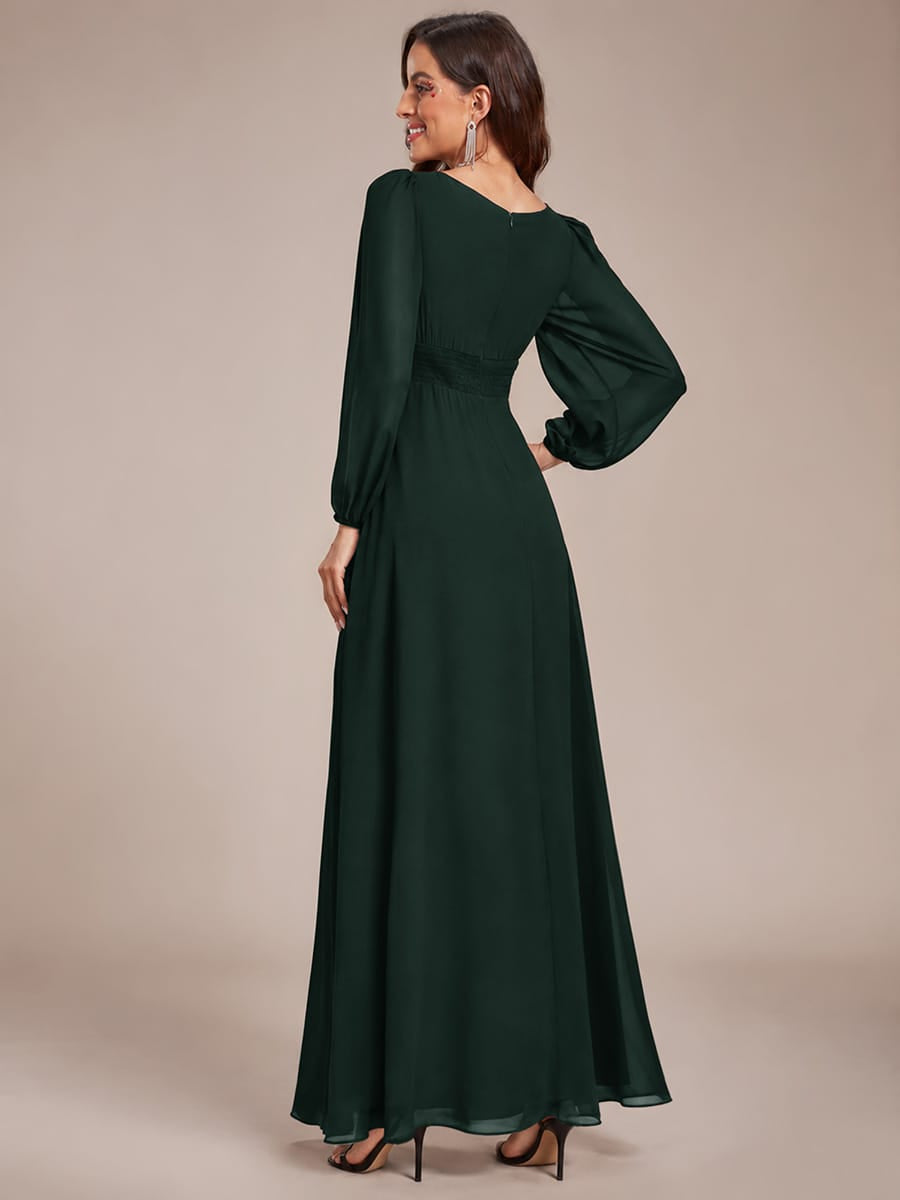 Chiffon Long Sleeve Pleated Floor Length Bridesmaid Dress #color_Dark Forest Green