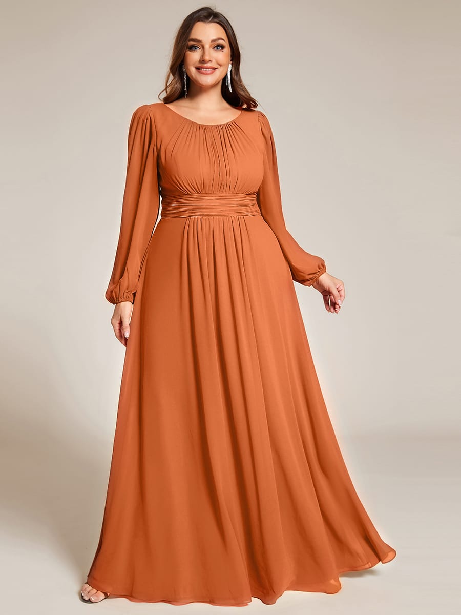 Chiffon Long Sleeve Pleated Floor Length Bridesmaid Dress #color_Brandied Melon