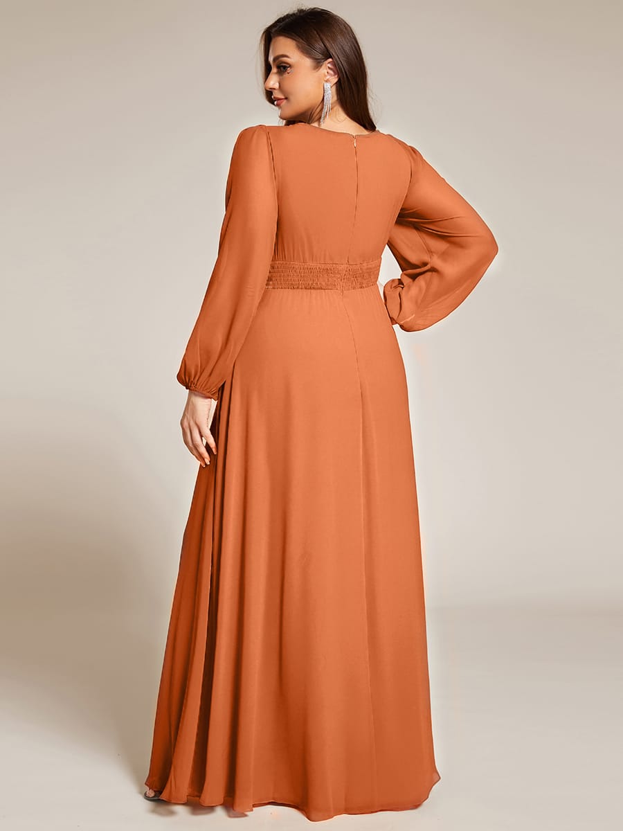 Chiffon Long Sleeve Pleated Floor Length Bridesmaid Dress #color_Brandied Melon