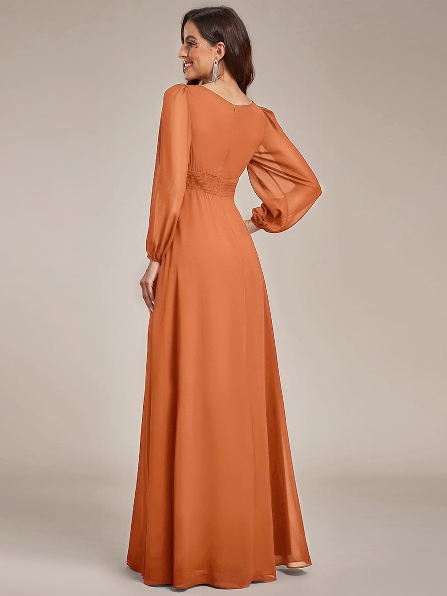 Chiffon Long Sleeve Pleated Floor Length Bridesmaid Dress #color_Brandied Melon