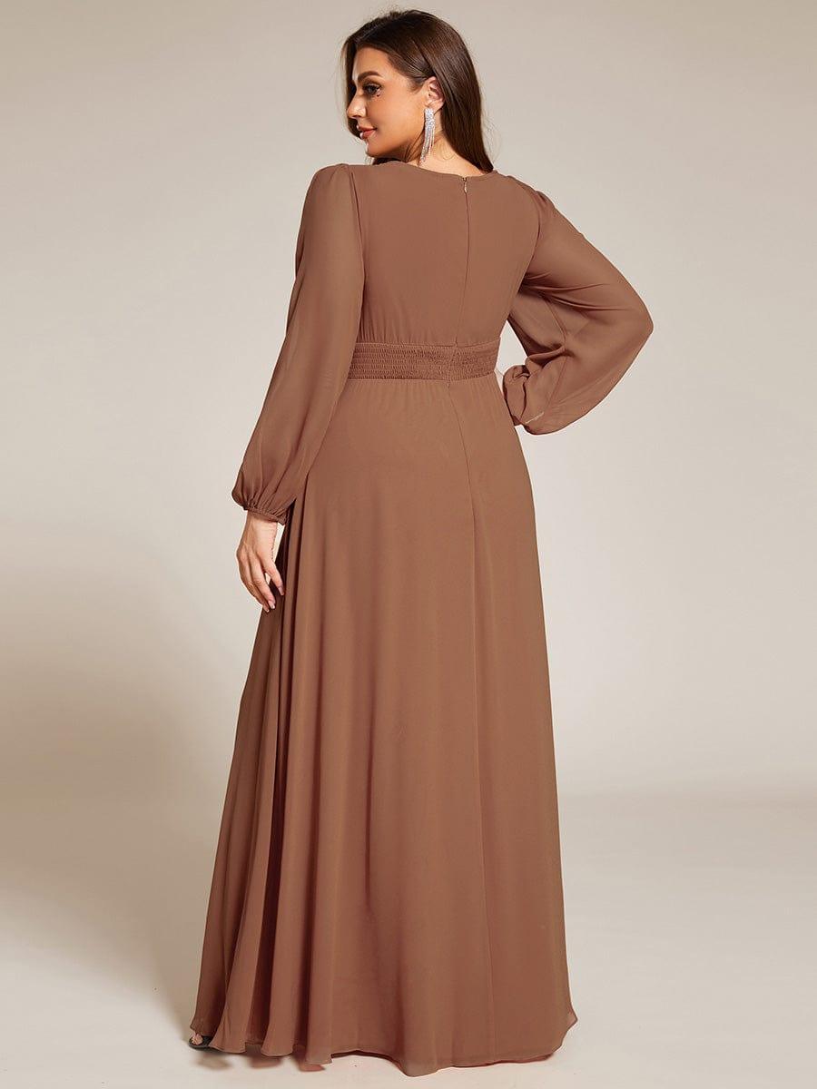 Chiffon Long Sleeve Pleated Floor Length Bridesmaid Dress #color_Brown