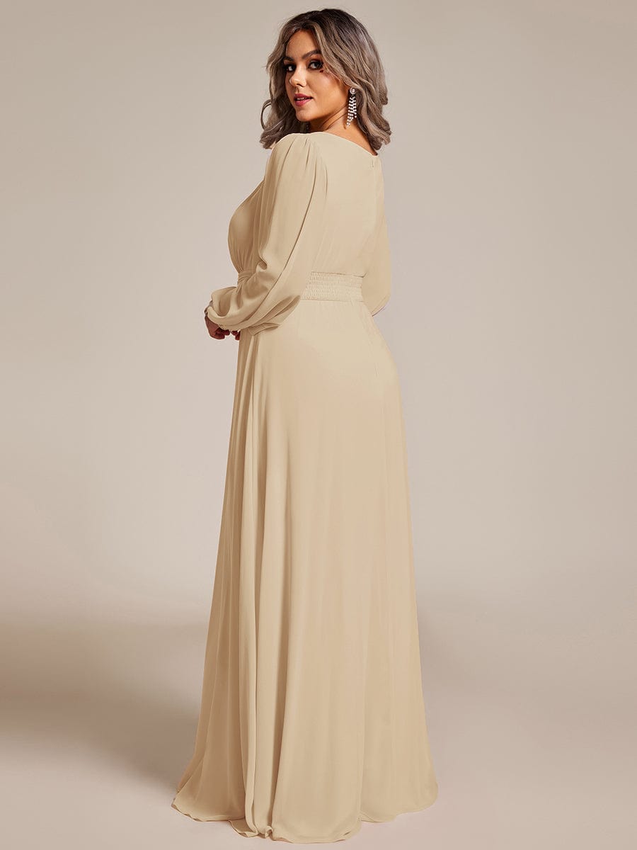 Chiffon Long Sleeve Pleated Floor Length Bridesmaid Dress #color_Champagne