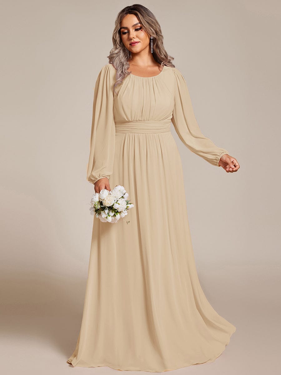 Chiffon Long Sleeve Pleated Floor Length Bridesmaid Dress #color_Champagne
