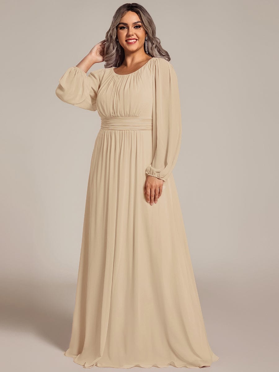 Chiffon Long Sleeve Pleated Floor Length Bridesmaid Dress #color_Champagne