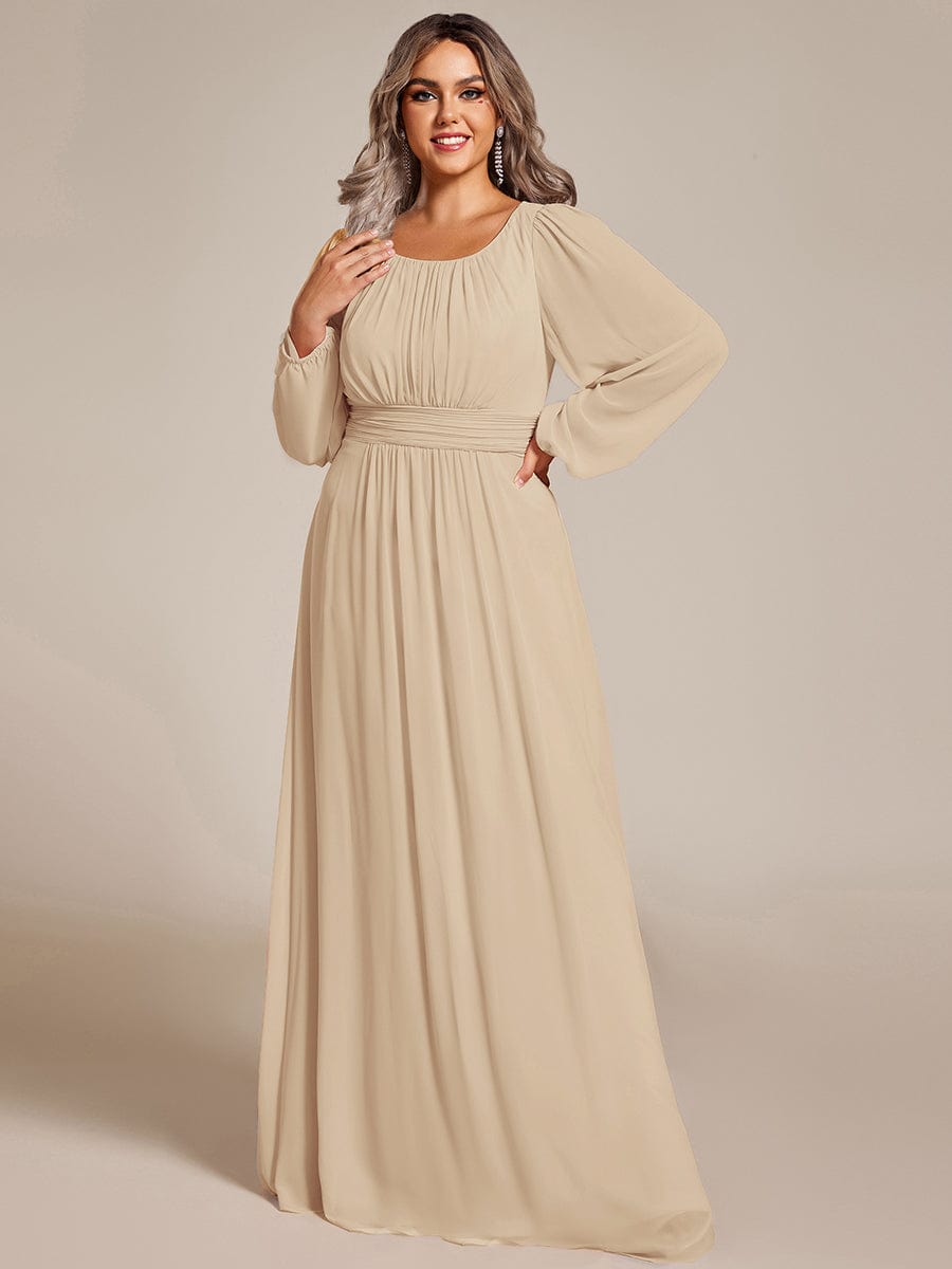 Chiffon Long Sleeve Pleated Floor Length Bridesmaid Dress #color_Champagne