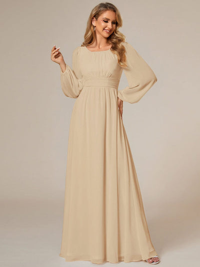 Chiffon Long Sleeve Pleated Floor Length Bridesmaid Dress #color_Champagne