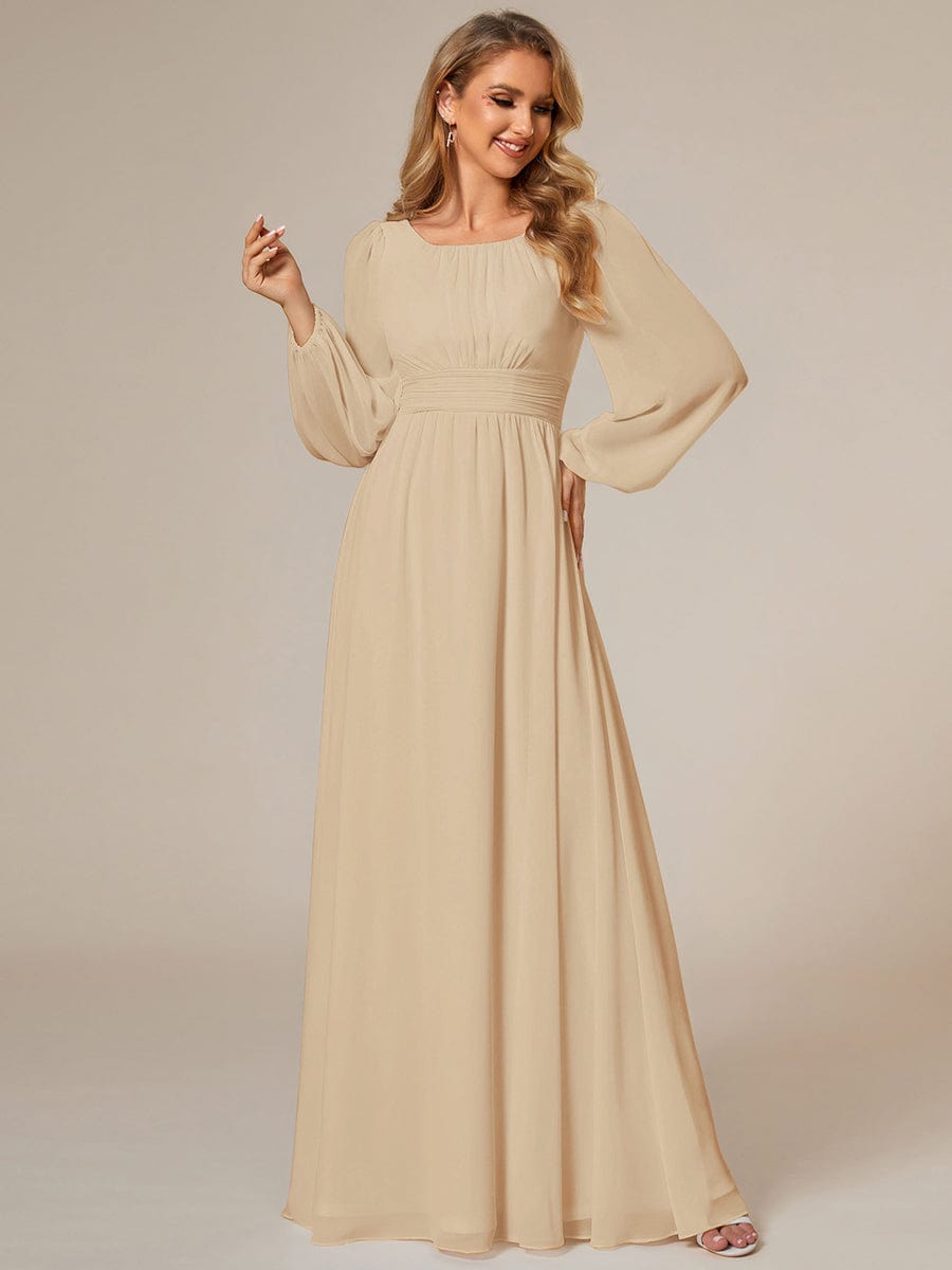 Chiffon Long Sleeve Pleated Floor Length Bridesmaid Dress #color_Champagne