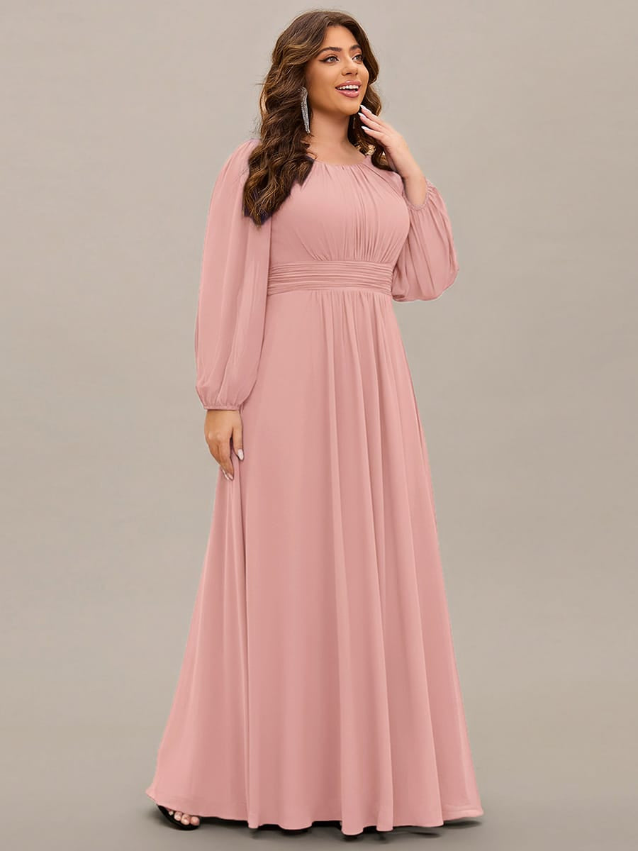 Chiffon Long Sleeve Pleated Floor Length Bridesmaid Dress #color_Dusty Rose