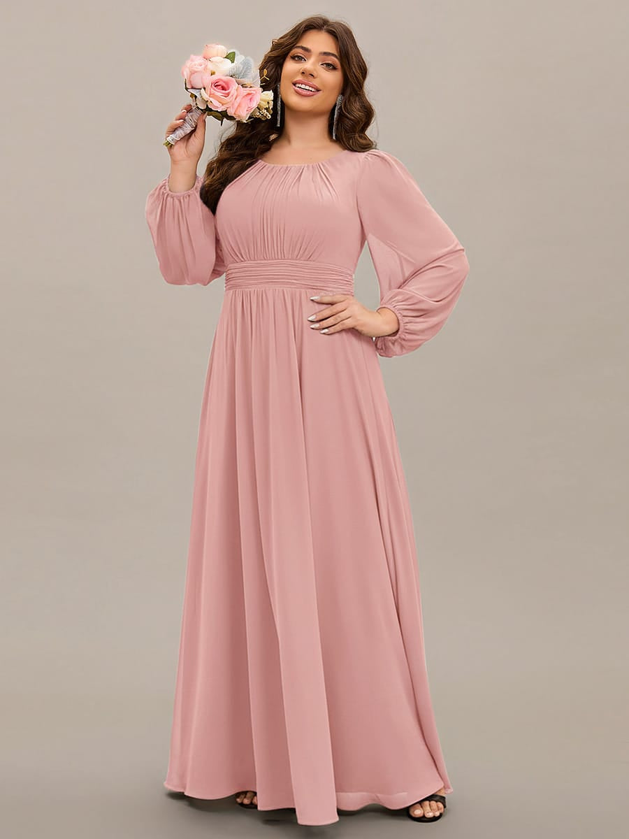 Chiffon Long Sleeve Pleated Floor Length Bridesmaid Dress #color_Dusty Rose
