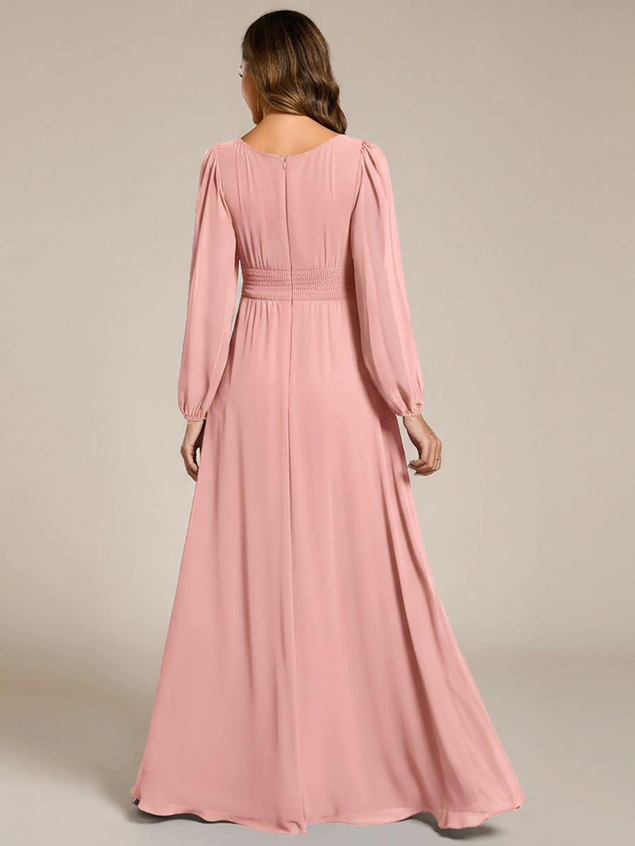 Chiffon Long Sleeve Pleated Floor Length Bridesmaid Dress #color_Dusty Rose