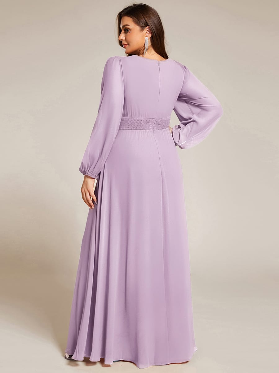 Chiffon Long Sleeve Pleated Floor Length Bridesmaid Dress #color_Frosted Lilac