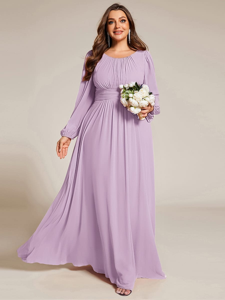 Chiffon Long Sleeve Pleated Floor Length Bridesmaid Dress #color_Frosted Lilac