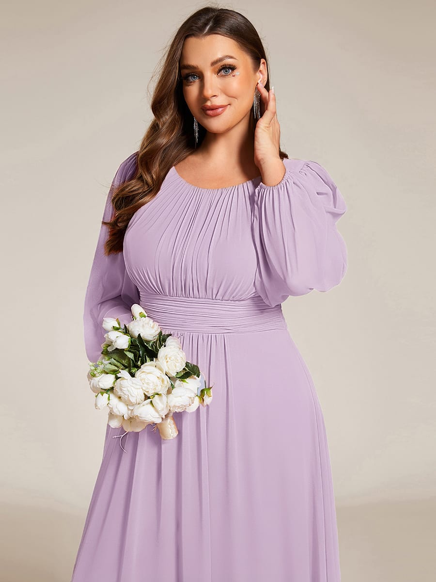 Chiffon Long Sleeve Pleated Floor Length Bridesmaid Dress #color_Frosted Lilac