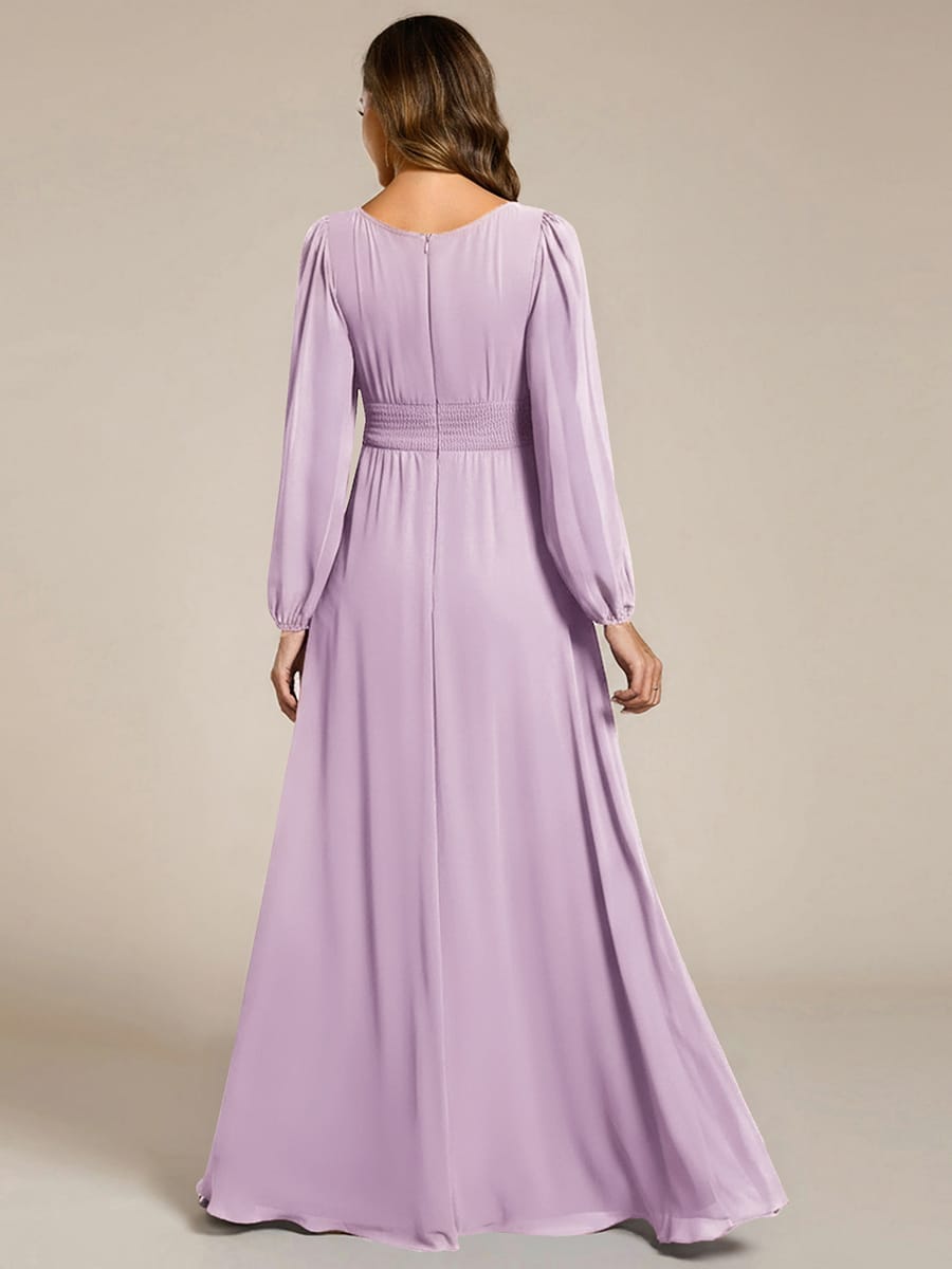 Chiffon Long Sleeve Pleated Floor Length Bridesmaid Dress #color_Frosted Lilac
