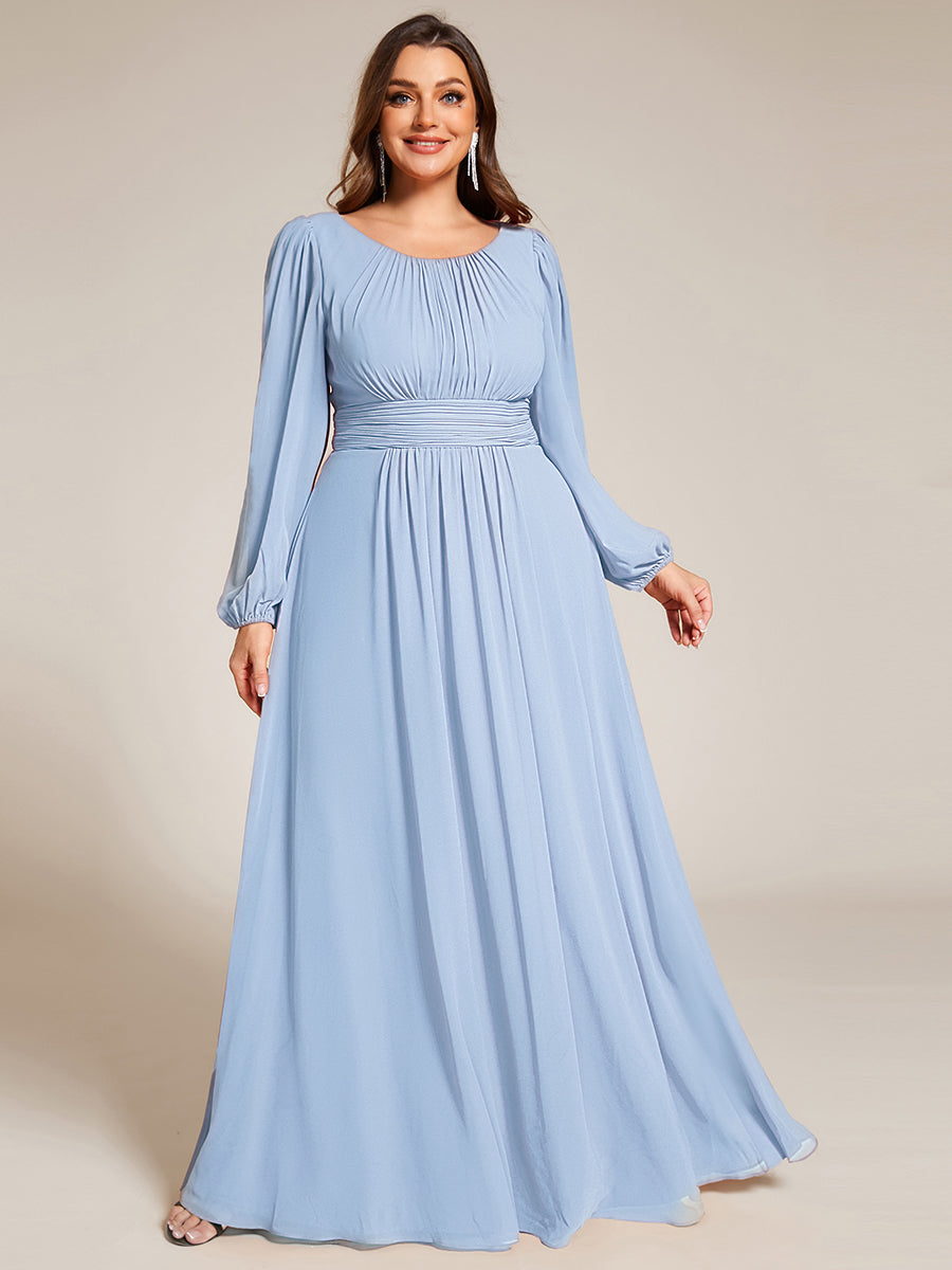 Chiffon Long Sleeve Pleated Floor Length Bridesmaid Dress #color_Ice Blue
