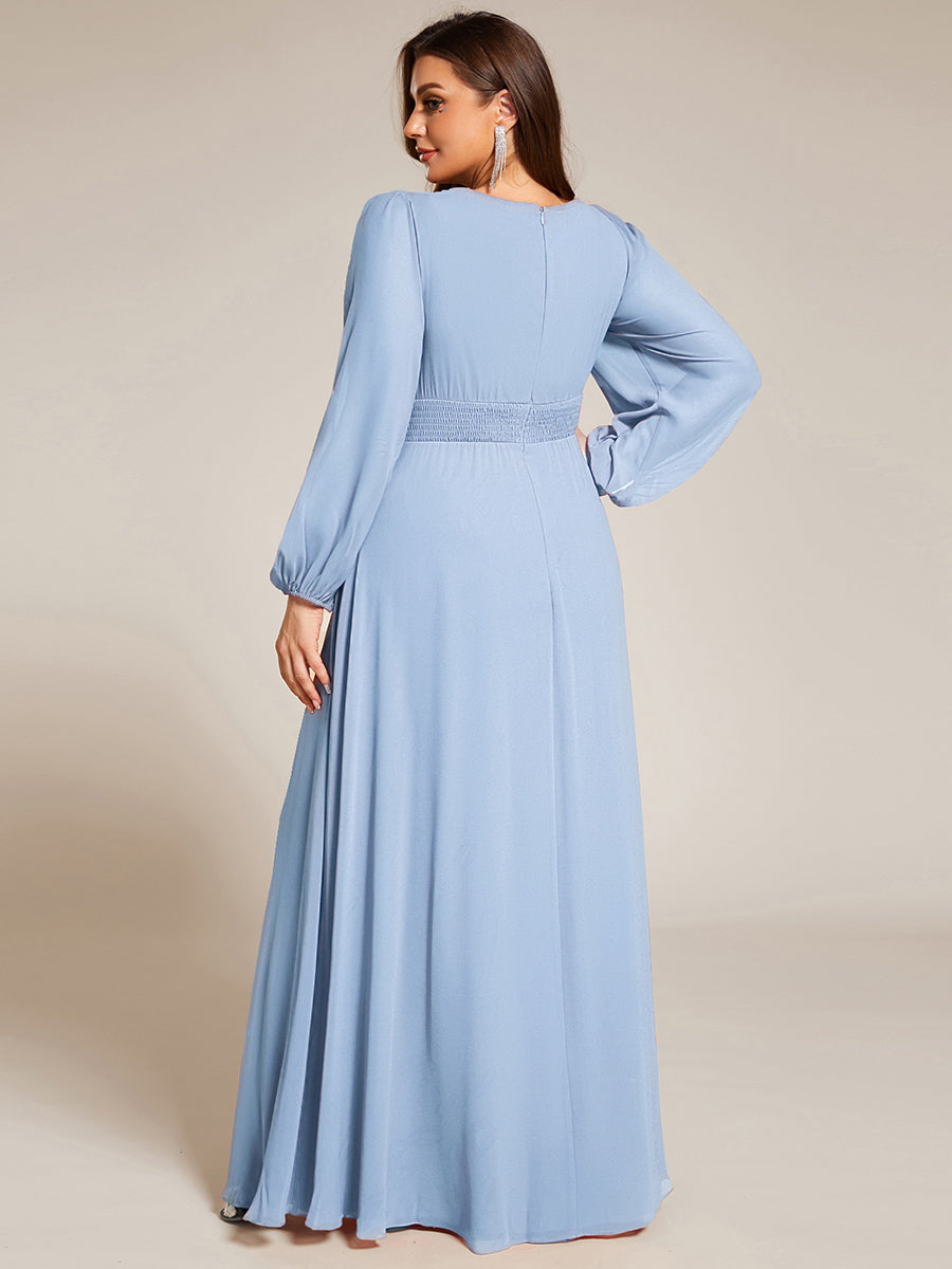 Chiffon Long Sleeve Pleated Floor Length Bridesmaid Dress #color_Ice Blue