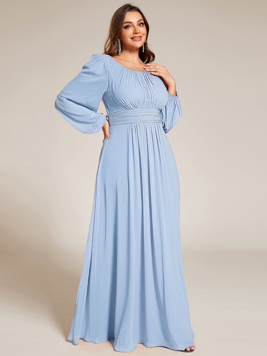 Chiffon Long Sleeve Pleated Floor Length Bridesmaid Dress #color_Ice Blue
