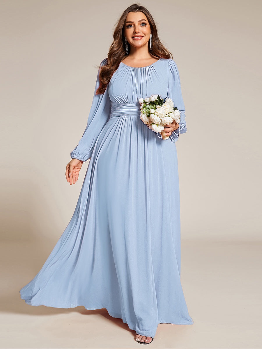 Chiffon Long Sleeve Pleated Floor Length Bridesmaid Dress #color_Ice Blue